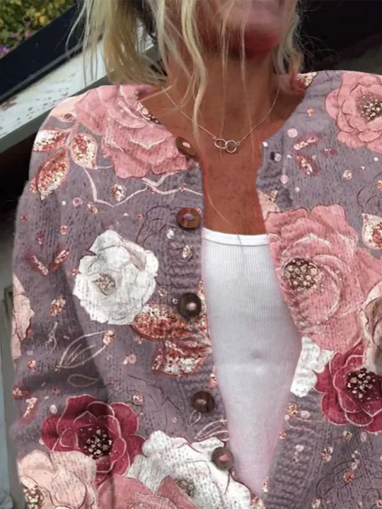 Women Floral Casual Spring/Fall Printing Cardigan