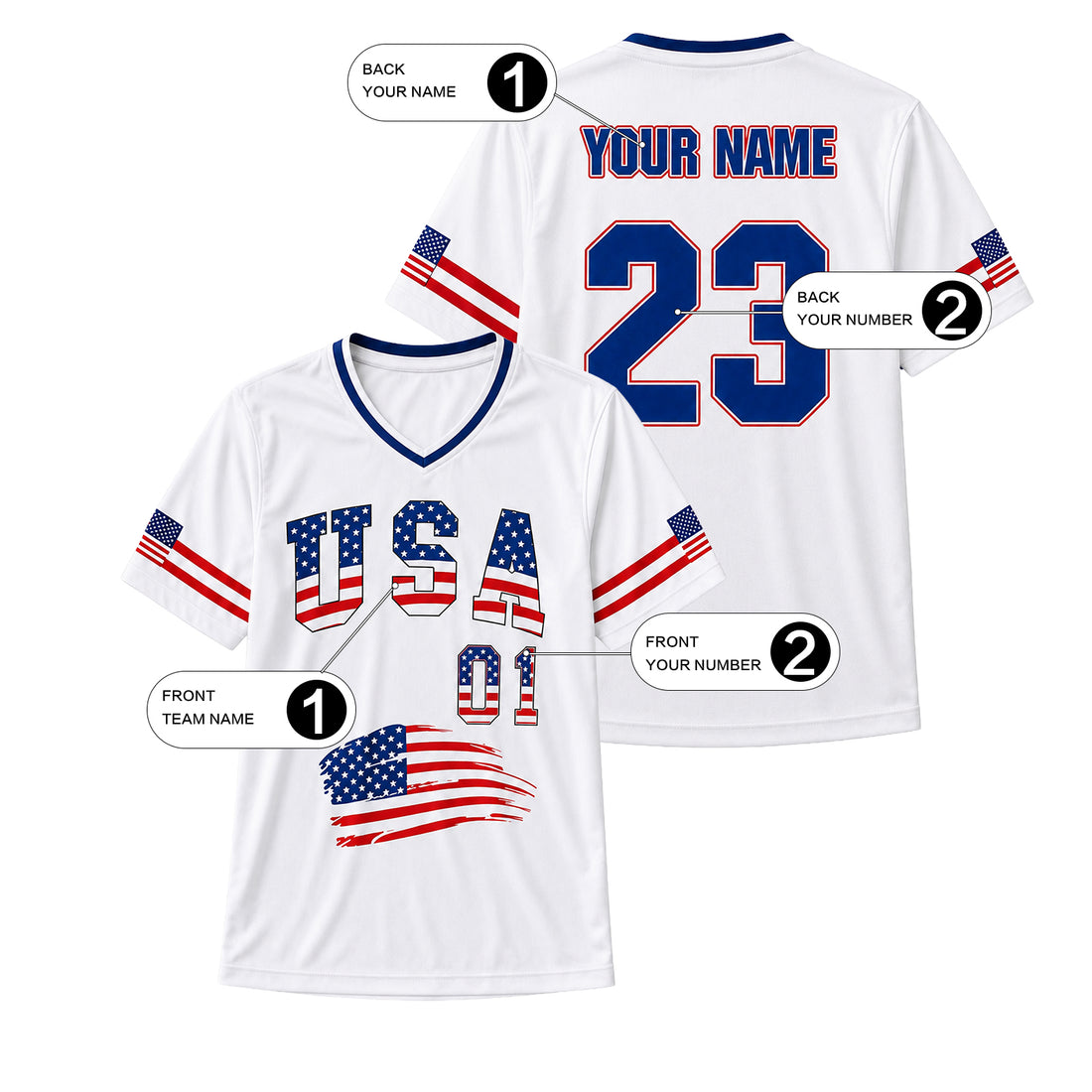 Men USA Printed Soccer Custom V Neck Jersey