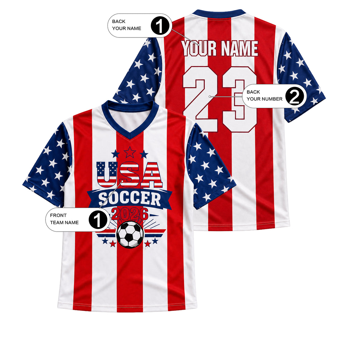 USA Soccer Custom Jersey for Men Star Print V Neck Tops