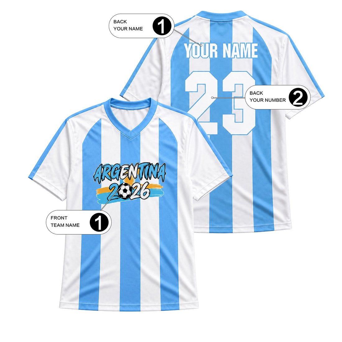 2026 Argentina Custom Name Number V-neck Stripe Jersey