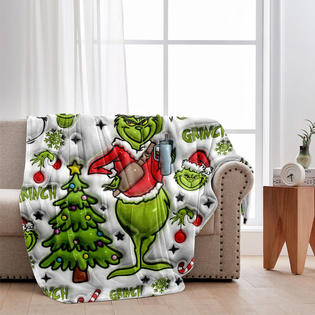 Grch Green Monster Merry Grinchmas - Personalized 3D Inflated Effect Blanket