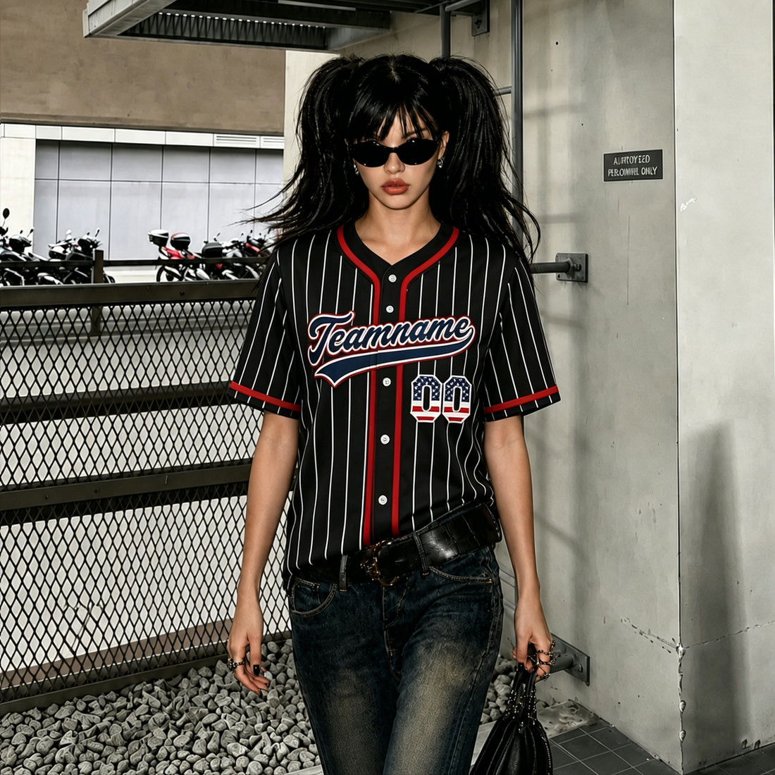 Custom Pinstripe Baseball Jersey Hipster Hip Hop Black Sports Shirts Personalized Team Name Number for Women Youth Tops
