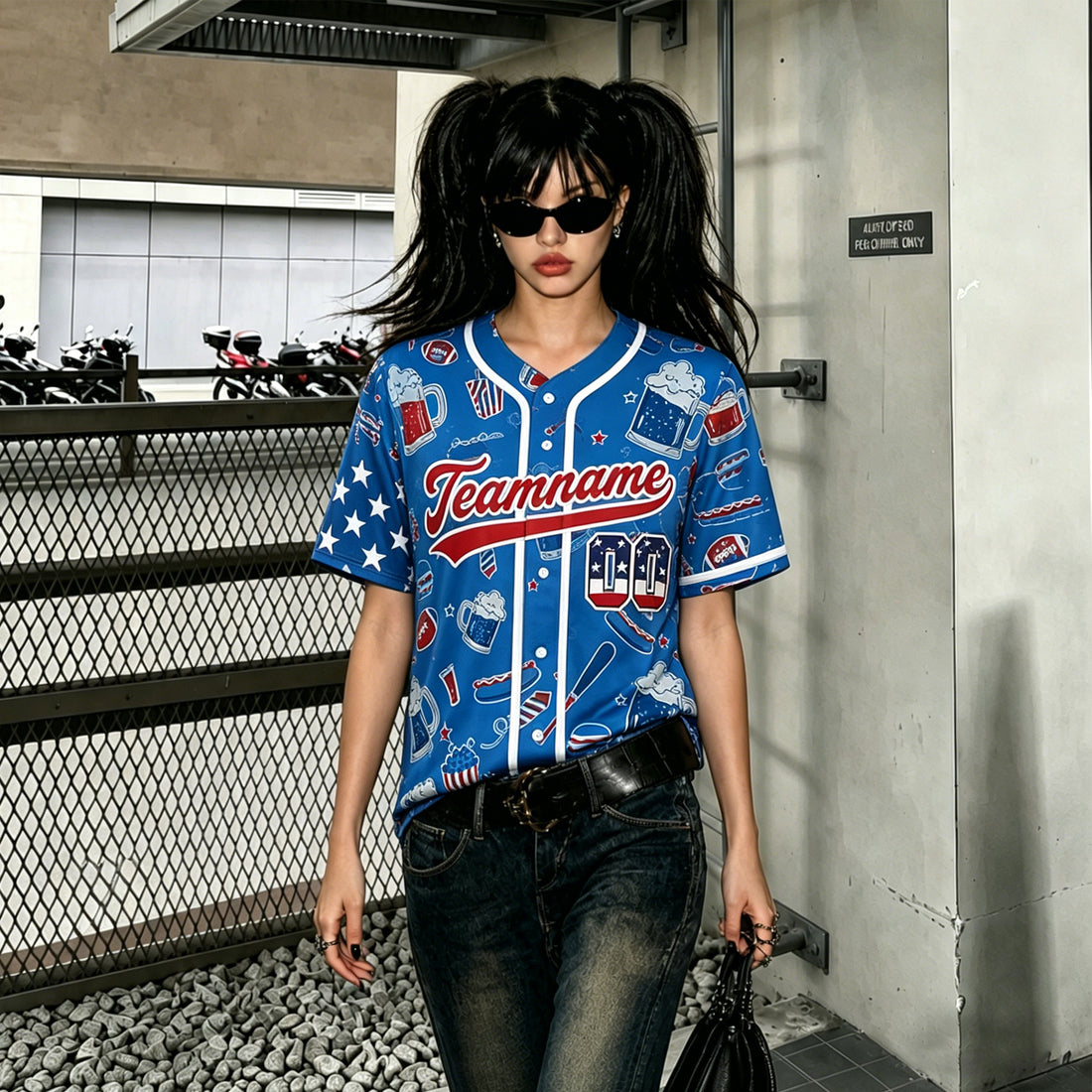 Women's Custom Baseball Jersey Beer Festival Button Down Plain Tshirts Hip Hop Blue Softball Sports Active Tee Tops