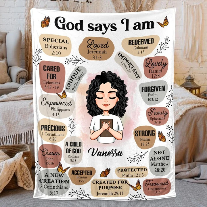 God Says I Am - Personalized Blanket - Meaningful Gifts for Birthday