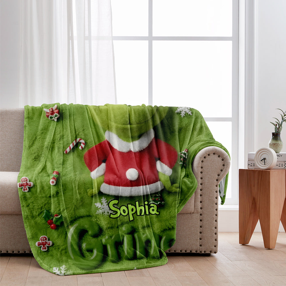 Grch Green Monster Merry Grinchmas - Personalized Blanket - Christmas Gift For Movie Fans