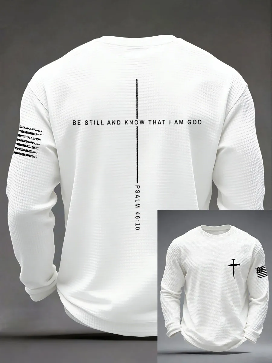 Men's "Be Still And Know I Am God"Faith Print Casual Waffle Long Sleeve T-Shirt