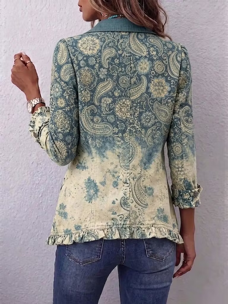 Boho-style Vintage Paisley Print Ruffled Jacket