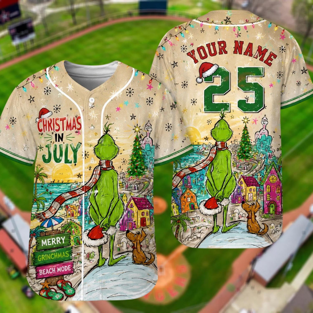 Christmas in July Baseball Jersey Custom Name Number Christmas Shirt, Beach Holiday Gift, Family