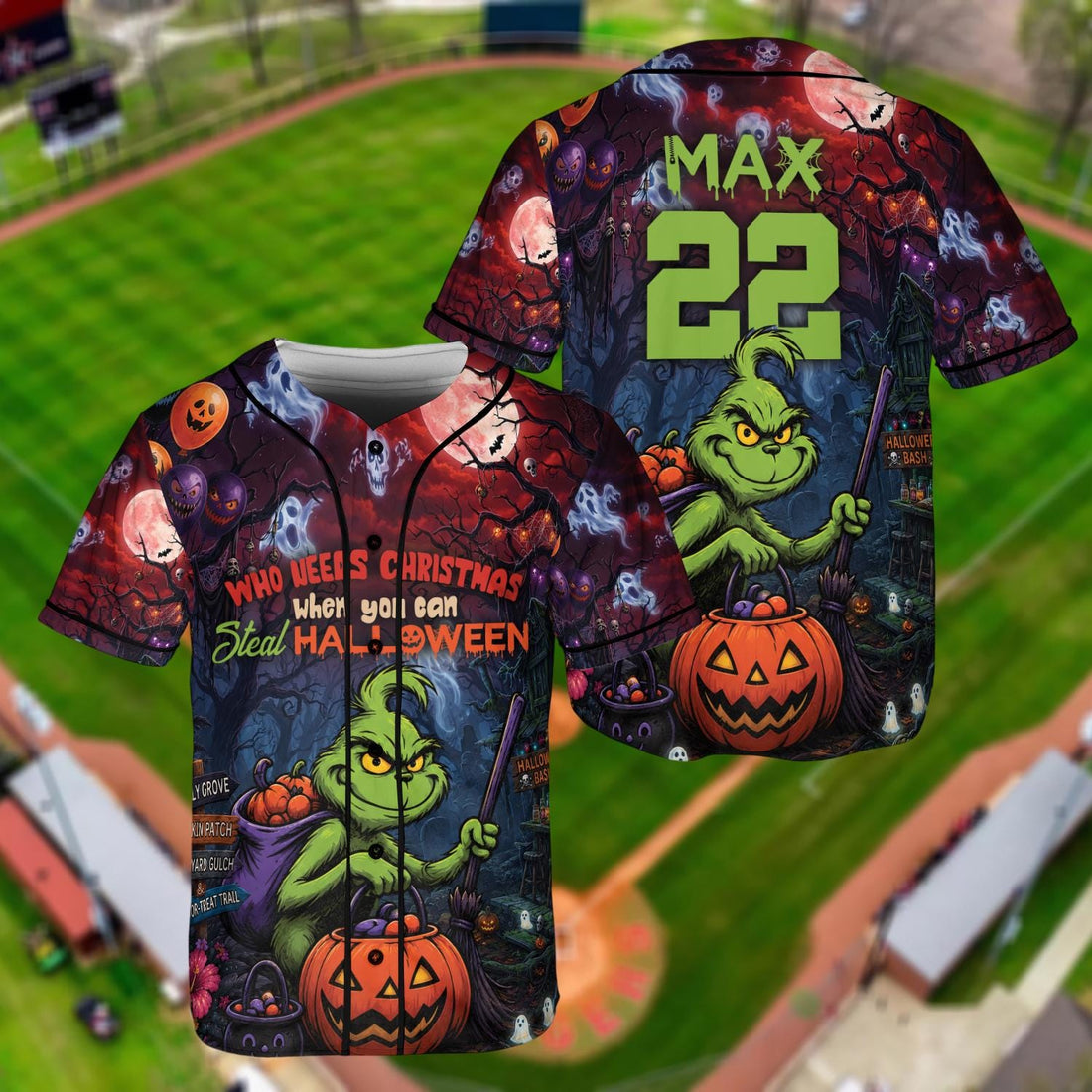 Custom Grin Halloween Baseball Jersey Fall Vacation Shirt, Funny Halloween Gift