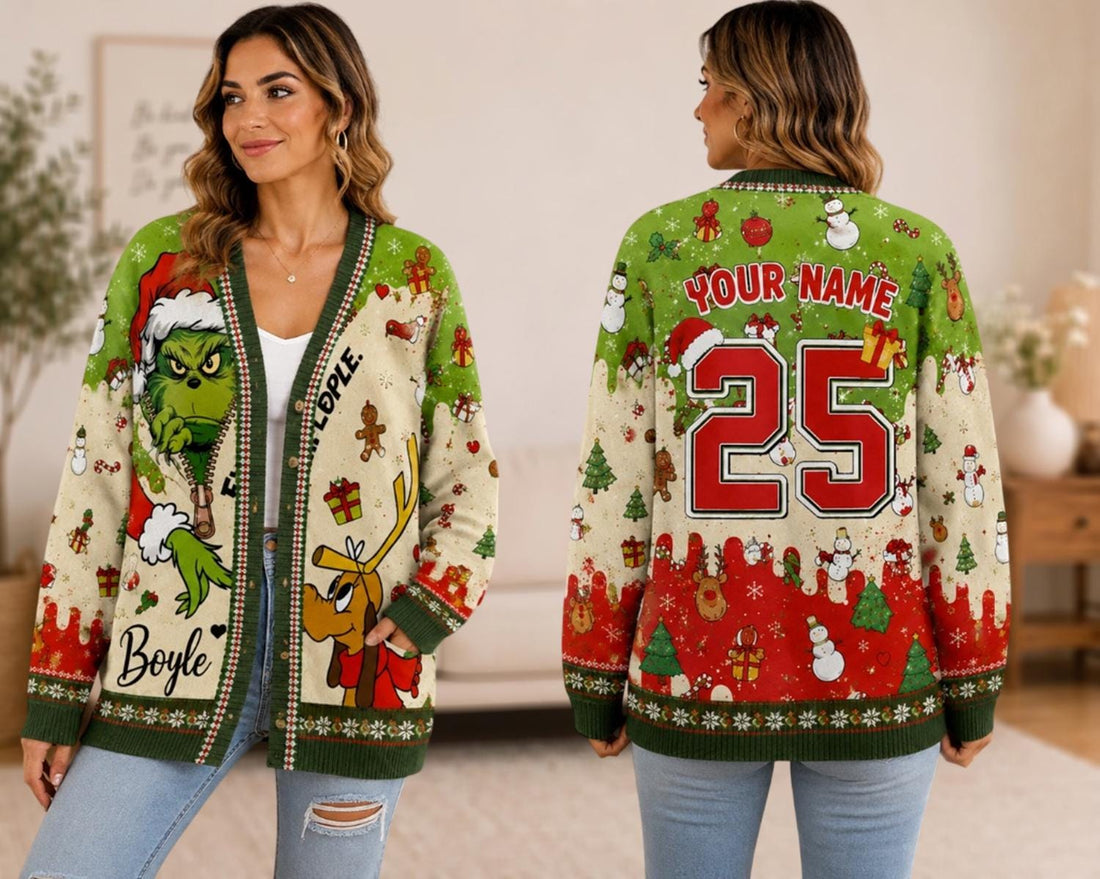 Custom Christmas Name Knitted Cardigan Grin