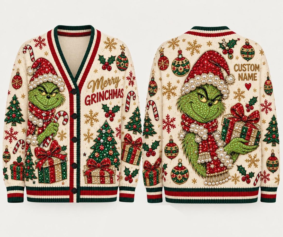Custom Grin Knitted Cardigan Merry Grinchmas Christmas Sweater