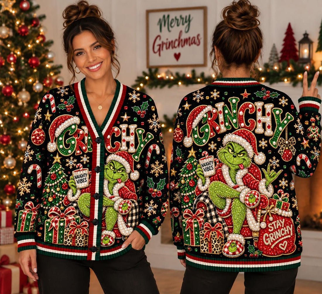 Personalized Green Christmas Knitted Cardigan Green Lover Gift